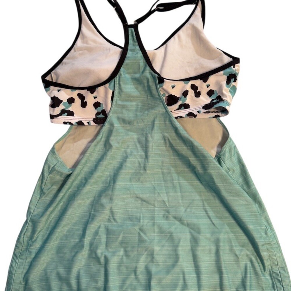 SWIM SUIT TOP Womens L Green Leopard Built-In Bra swim top